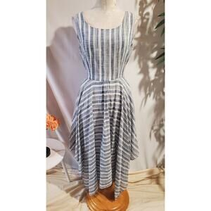 Vtg Studio West 90s Y2K Striped Uneven Hem Tieback Dress Size M Cottage Prairie